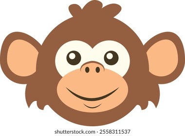 Cartoon illustration of a monkey's face with large, round eyes, a small nose, a wide smile, and prominent rounded ears, in a friendly and cheerful expression