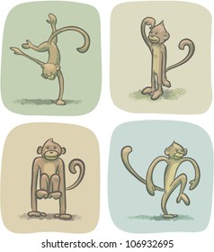 Cartoon illustration of monkeys in various poses.