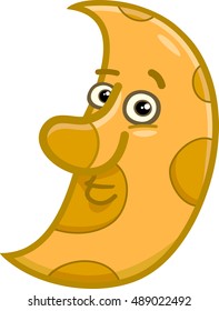 Cartoon Illustration of Moon Character Clip Art