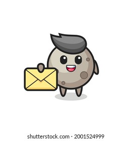 cartoon illustration of moon holding a yellow letter , cute style design for t shirt, sticker, logo element