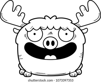 A cartoon illustration of a moose happy and smiling.