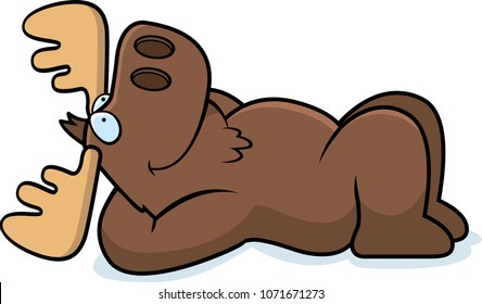 A cartoon illustration of a moose laying down and resting.