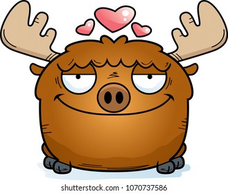 A cartoon illustration of a moose with an in love expression.