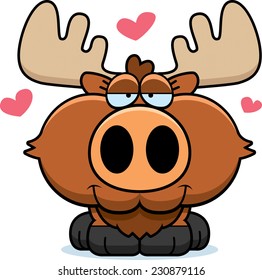 A cartoon illustration of a moose with an in love expression.