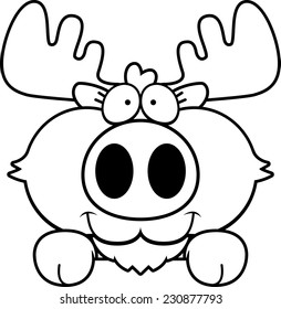 A cartoon illustration of a moose peeking over an object.