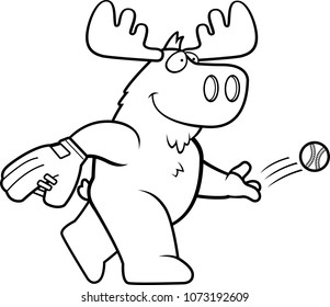 A cartoon illustration of a moose tossing a baseball.