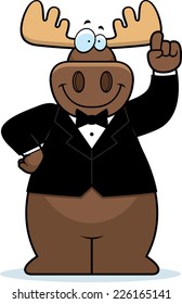 A cartoon illustration of a moose in a tuxedo.