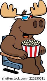 A cartoon illustration of a moose watching a 3D movie.