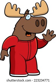 A cartoon illustration of a moose wearing pajamas.