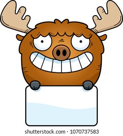 A cartoon illustration of a moose with a white sign.