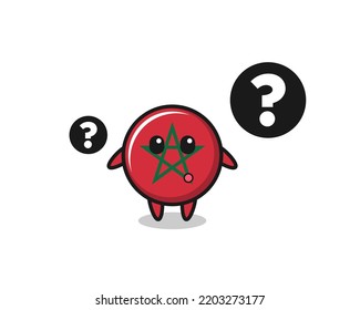 Cartoon Illustration of morocco flag with the question mark , cute design