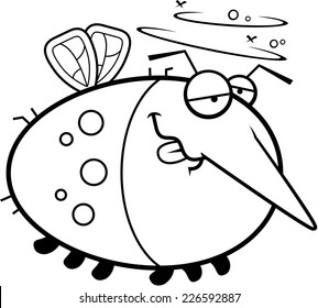 A cartoon illustration of a mosquito looking drunk.