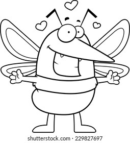 A cartoon illustration of a mosquito ready to give a hug.