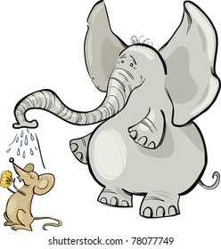 Cartoon illustration of mouse and elephant
