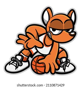 Cartoon Illustration Of Mouse Wearing Basketball Jersey And Dribbling A Ball, Best For Mascot, Logo, And Sticker For Basketball Competition Of Kids