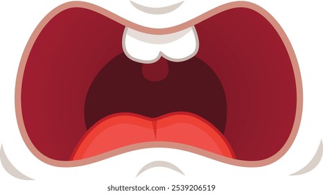 Cartoon illustration of a mouth wide open, teeth showing, and tongue out, as if experiencing a moment of intense fear or surprise