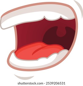 Cartoon illustration of a mouth wide open, showing tongue and teeth, perfect for topics such as singing, shouting or laughing