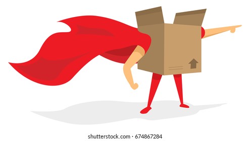 Cartoon illustration of moving super hero or box saving the day