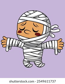 a cartoon illustration of a mummy with a bandage wrapped around its head and arms.