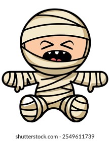 a cartoon illustration of a mummy with a bandage wrapped around its head and arms.