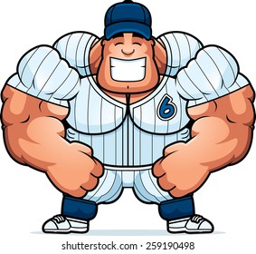 A cartoon illustration of a muscular baseball player flexing.