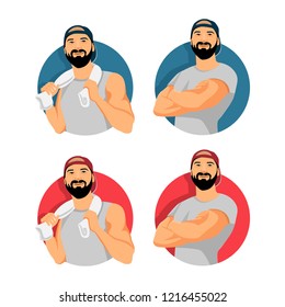 Cartoon illustration of a muscular male figure flat illustration vector avatar profile