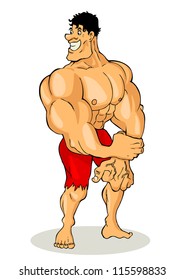 Cartoon illustration of a muscular man figure