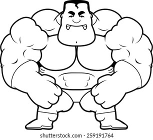 A cartoon illustration of a muscular superhero looking angry.