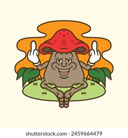 cartoon illustration of a mushroom character posing IDGAF can used for merch, poster, prints, stickers, and graphics.