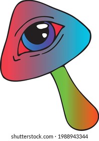 cartoon illustration of a mushroom with an eye. Hand draw psychedelic, doodle abstract	
