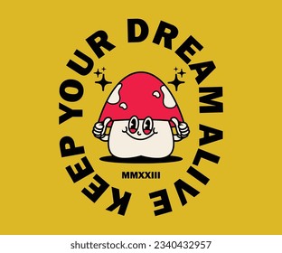 cartoon illustration of mushroom t shirt design, vector graphic, typographic poster or tshirts street wear and Urban style