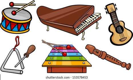 Cartoon Illustration Of Musical Instruments Objects Clip Art Set