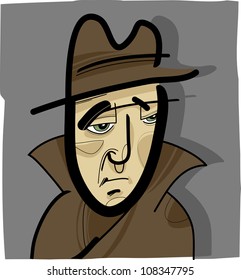 cartoon illustration of mysterious man in the hat