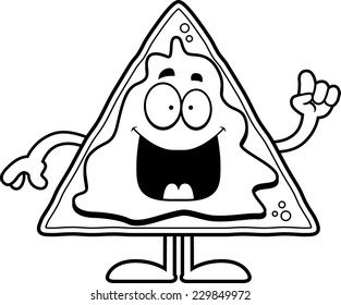A cartoon illustration of a nacho chip with an idea.