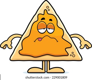 A cartoon illustration of a nacho chip looking sick.