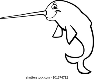 cartoon illustration of narwhal for coloring book