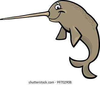 cartoon illustration of narwhal isolated on white