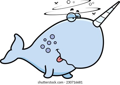 A cartoon illustration of a narwhal looking drunk.