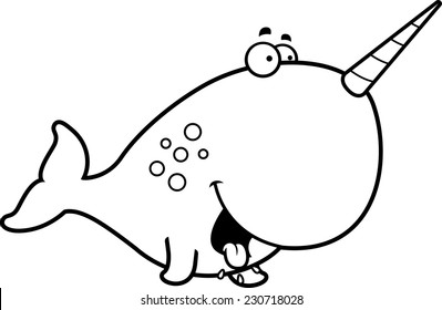 A cartoon illustration of a narwhal looking hungry.