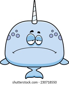 A cartoon illustration of a narwhal looking sad.