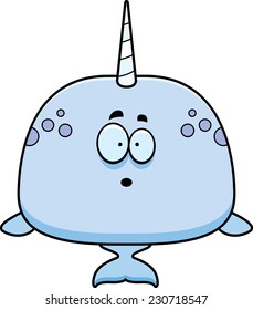 A cartoon illustration of a narwhal looking surprised.