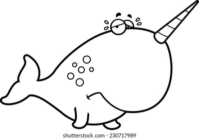 A cartoon illustration of a narwhal sad and crying.