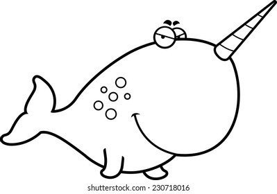 A cartoon illustration of a narwhal with a sly expression.