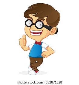 Cartoon illustration of a nerd boy