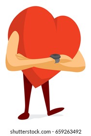 Cartoon illustration of nervous heart waiting for love