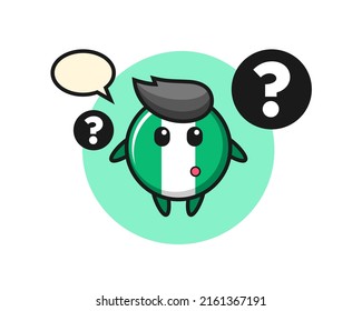 Cartoon Illustration of nigeria flag badge with the question mark , cute style design for t shirt, sticker, logo element