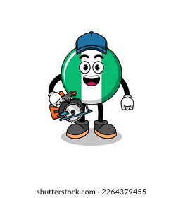 Cartoon Illustration of nigeria flag as a woodworker , character design