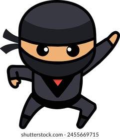 Cartoon Illustration of a Ninja Mascot Character with Black Mask