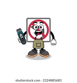 Cartoon Illustration of no left or U turn road sign as a barber man , character design