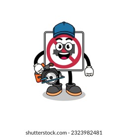 Cartoon Illustration of no trucks road sign as a woodworker , character design